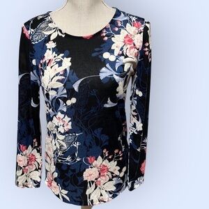 Chicos blue floral long sleeve top, size 0